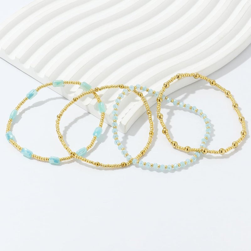Pymach Store Dainty Gold Plated Pearl Crystal Beaded Bracelets Set for Women 14K Gold Plated Bead Pearl Beads Bracelet Stackable Paperclip Link Chain Bracelets Gold Plated Bracelets for Women Trendy Jewelry - Image 3